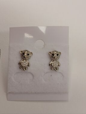 NEW! 18k White Gold Filled Monkey Crystal Stud Earrings - By Goldoro